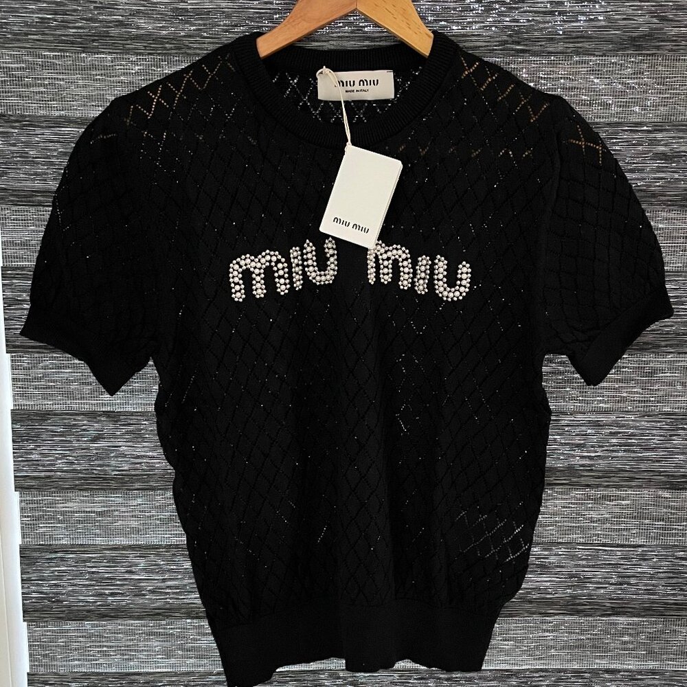 Miu Miu Women Black Top Knitwear Medium Size
